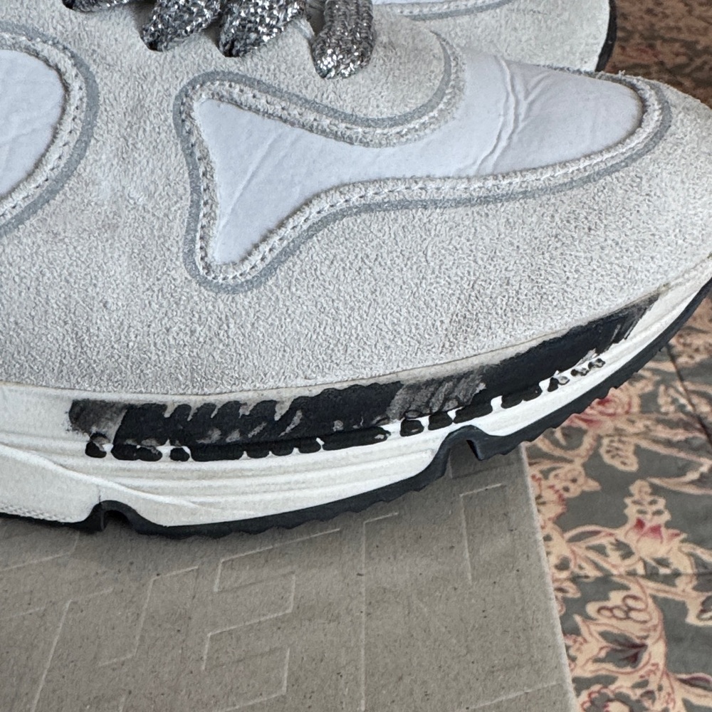 Golden Goose White, Black & Silver Athletic Shoes/RUNNING SOLE Style/Size 39/8.5 - Picture 3 of 16